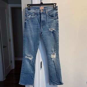 MOTHER Blue Distressed Flare Jeans